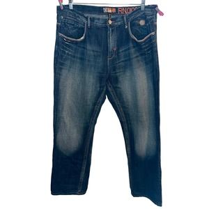 Vintage academiks, baggy, jeans, leather back pockets, size 38